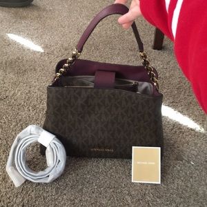 Michael Kors plum and brown signature tote